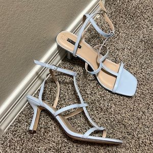 Cage baby blue kitten heels